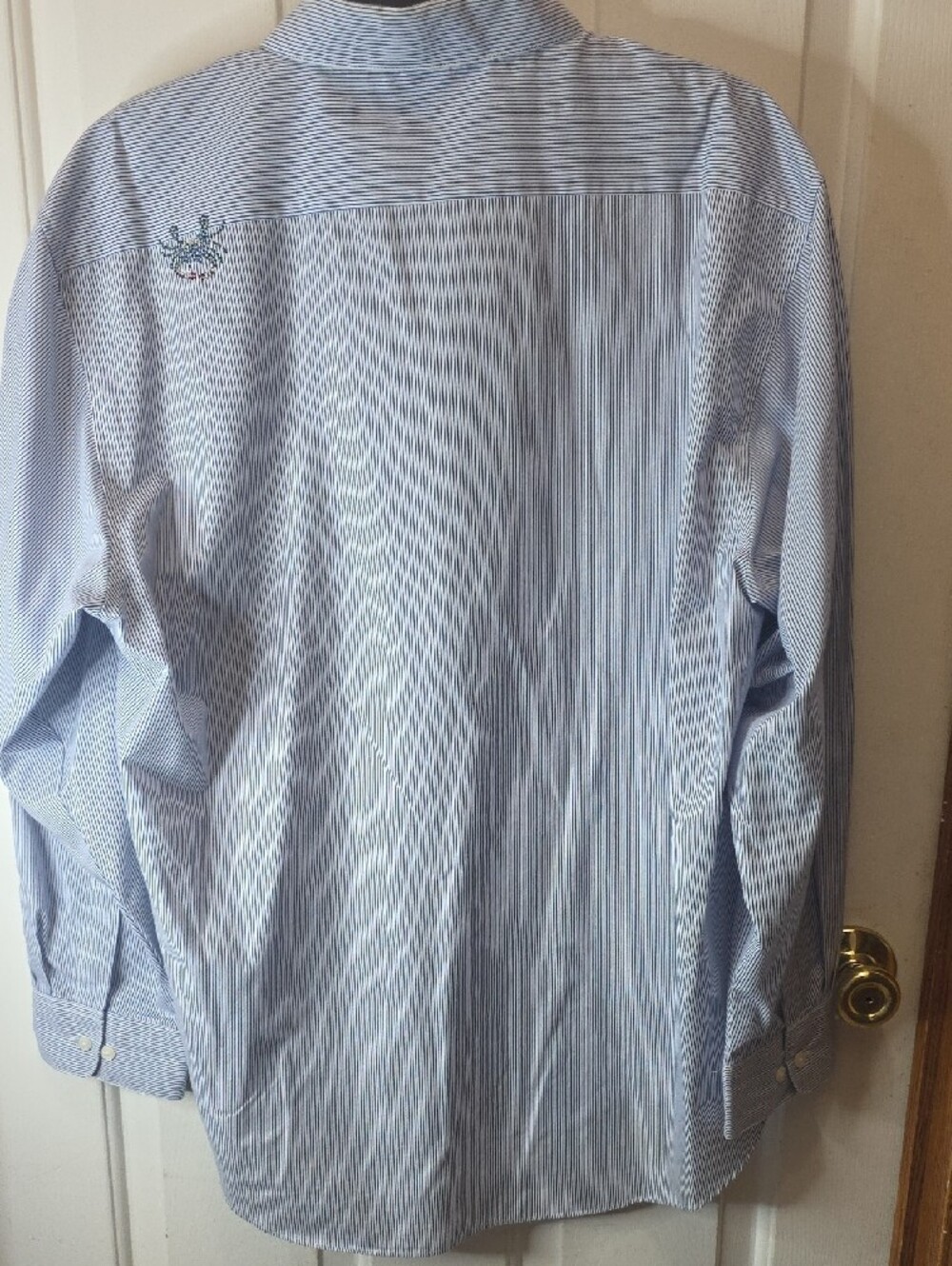 Unbranded Light Blue Striped Women's Button-Up Blouse with Crab Embroidery - Picture 3 of 7